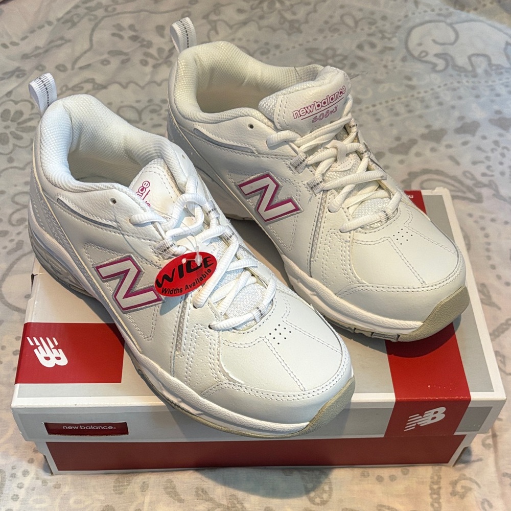 NEW New Balance 608v3 Cross Training White Pink Sneakers Sz 8 Wide WX608V3P